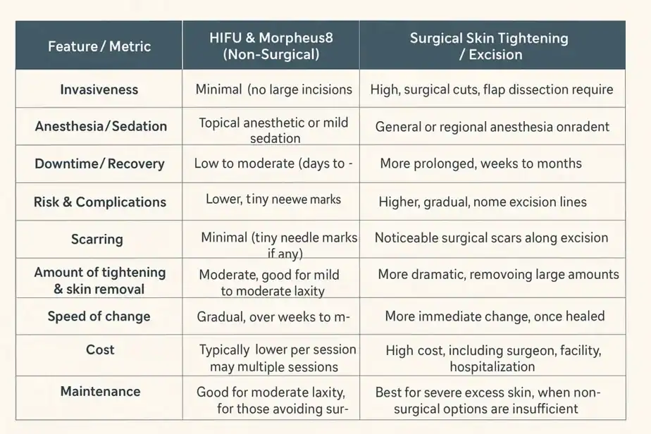 Table showing benefits of Lipo Freeze 2 U Coatbridge treatments for skin tightening following weight loss injections.