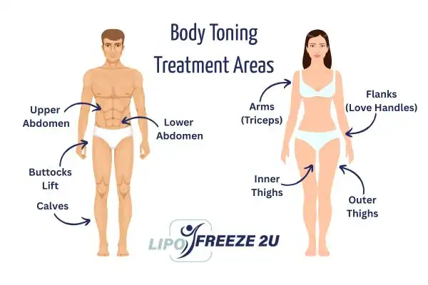 Graphic showing where you can have Body toning Treatment Coatbridge on your body